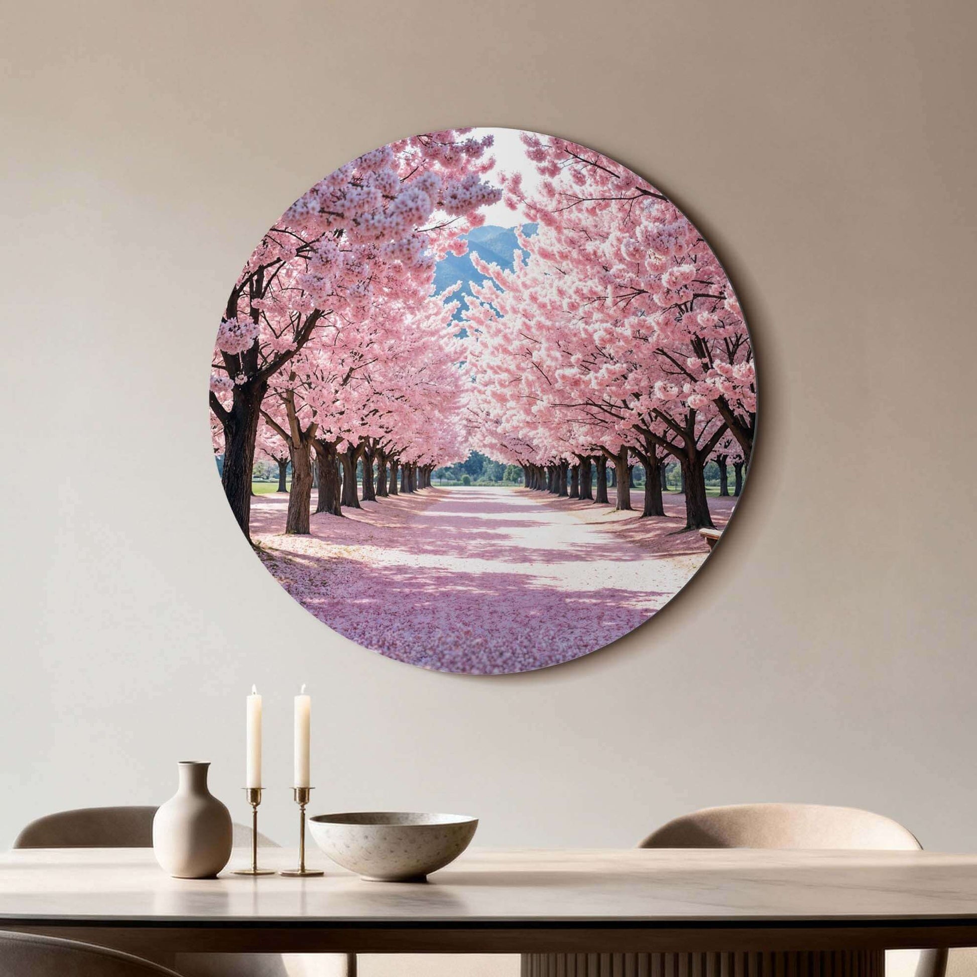 Blossom Avenue - Wandkreis mit rosa Blüte, ideal für Ruhe und Romantik in Küche, Esszimmer oder Flur. Enthaltene Stichwörter: Wandkreis, Wandkreis.