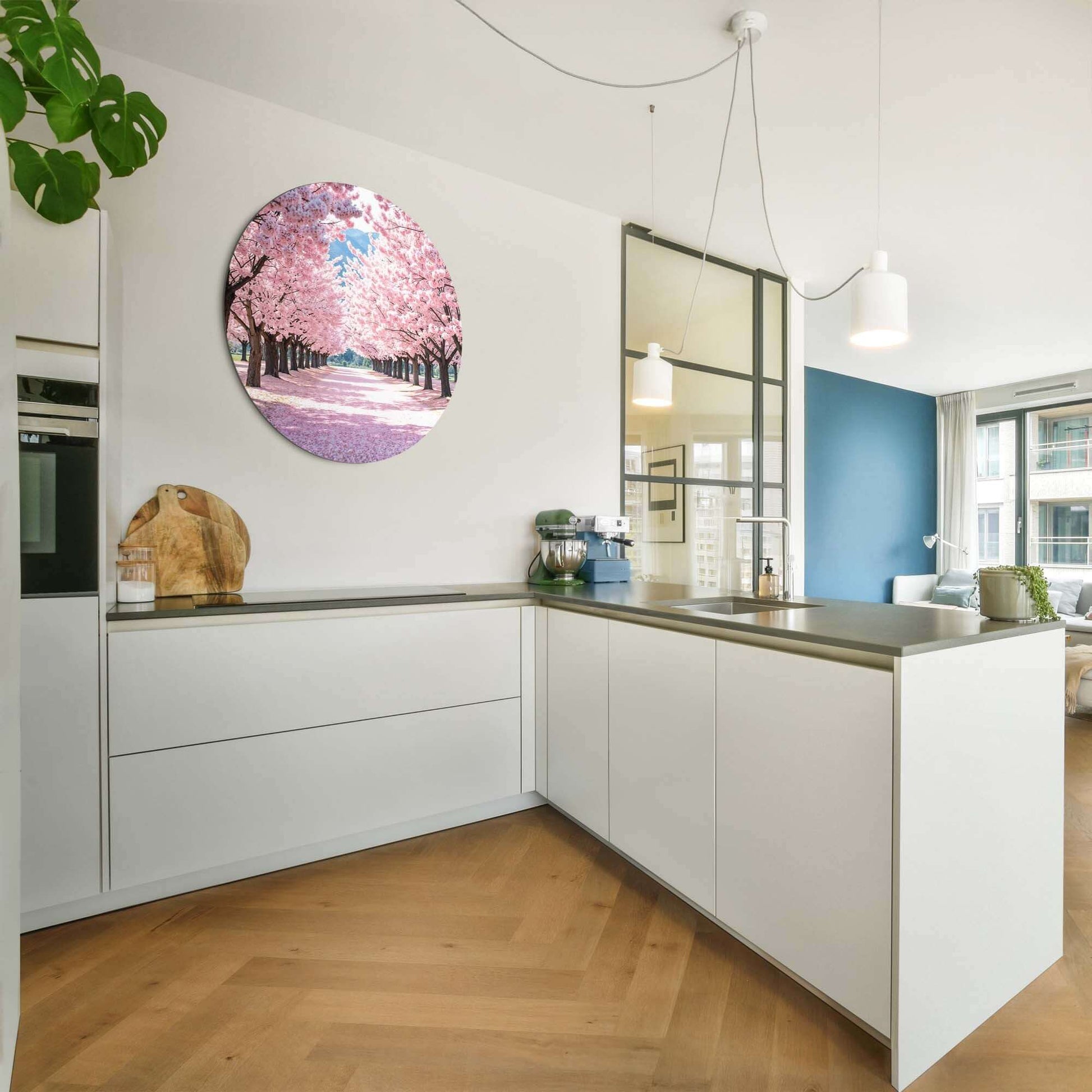 Blossom Avenue - Wandkreis Wandkreis in moderner Küche mit rosa Blüte, ideal für Ruhe und Romantik. Stichworte: Wandkreis, Wandkreise.