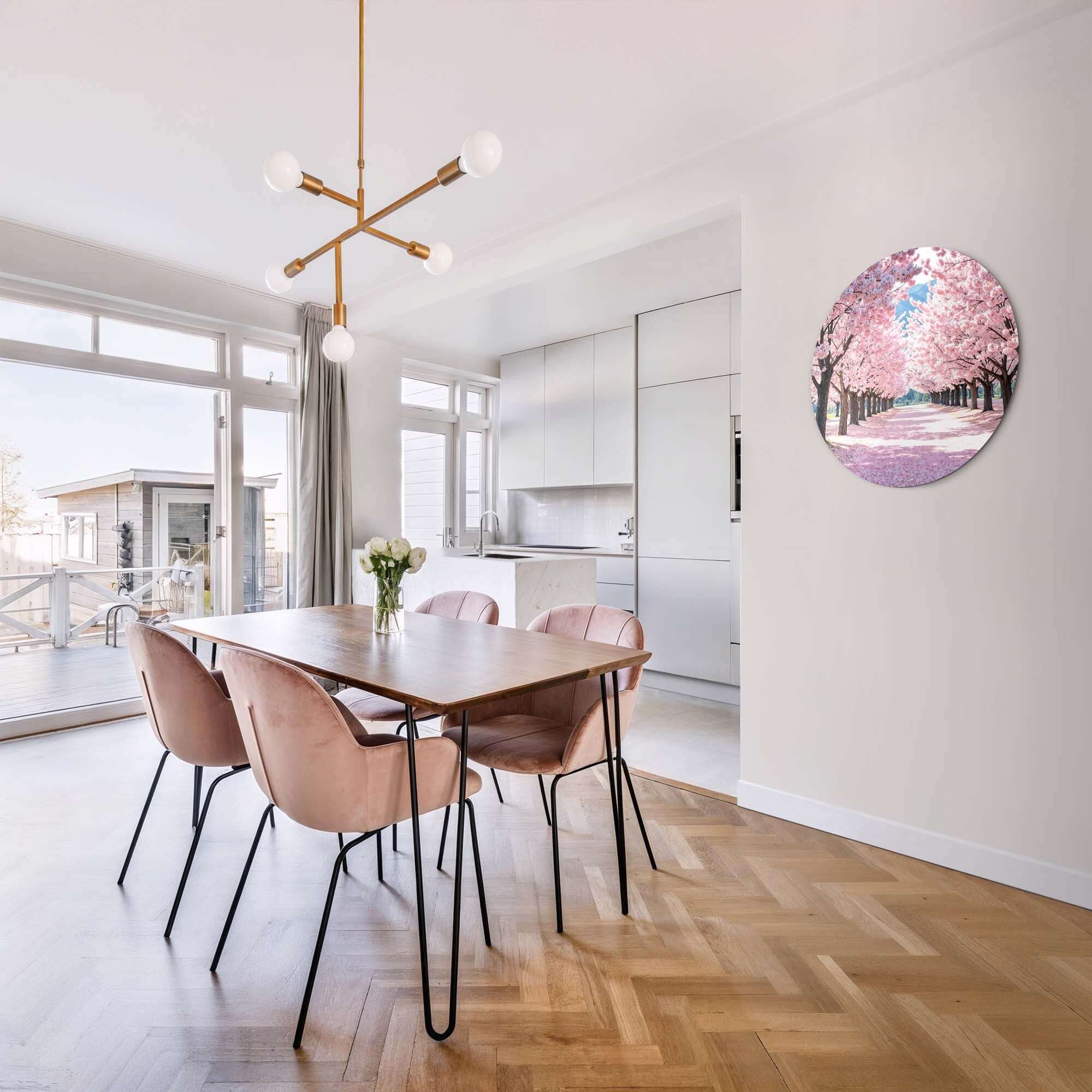 Interior with Blossom Avenue - Wandkreis mit rosa Blüte, idealer Wandkreis für die Küche oder das Esszimmer. Wandkreise Dekoration.