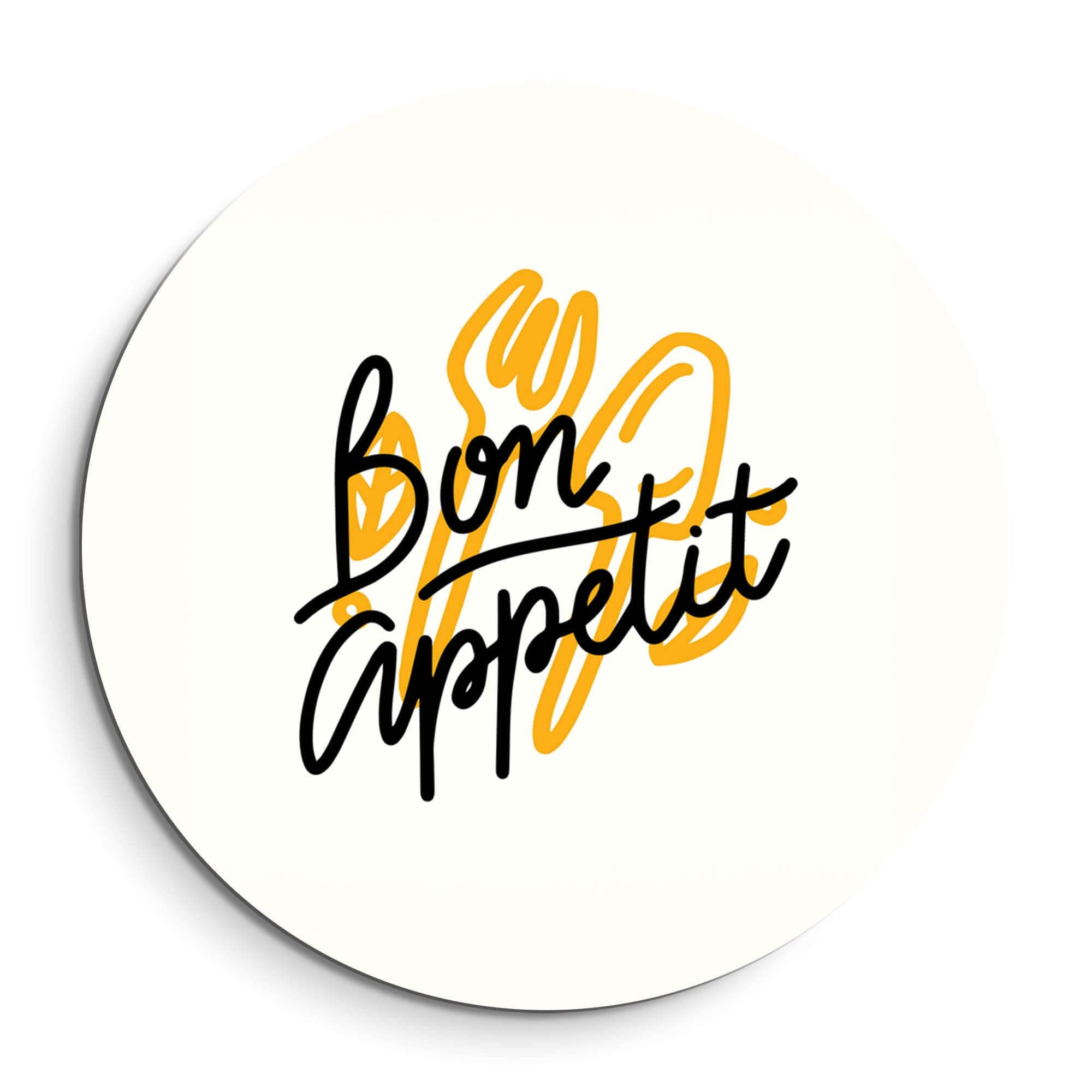 Bon Appetit Classic - Muurcirkel met handgeschreven tekst in zwart op witte achtergrond, ideaal voor keuken of eetkamer.