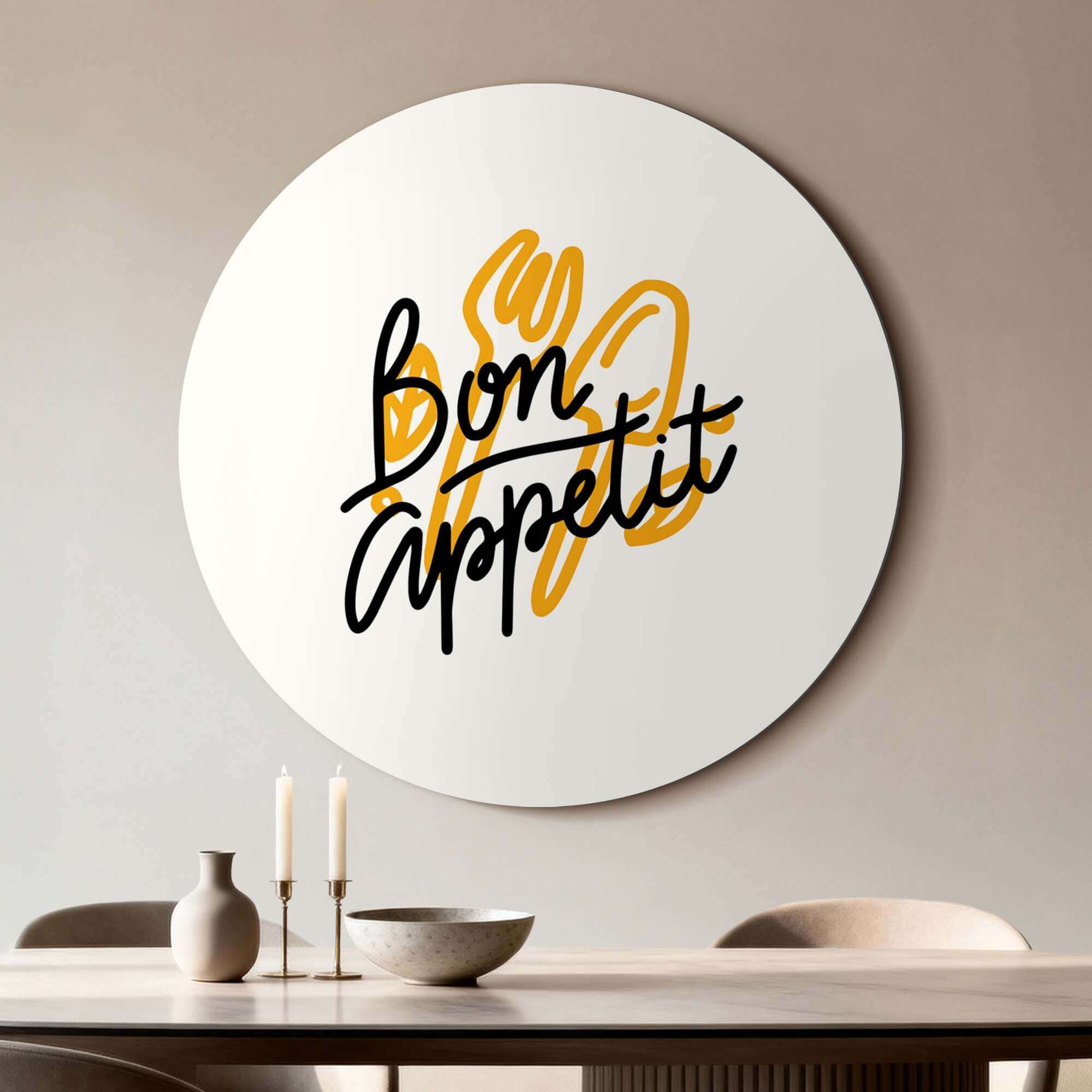 Bon Appetit Classic - Wandkreis mit handgeschriebenem Text in der Küche, stilvoller Wandkreis mit warmen Linien, geeignet für Esszimmer.