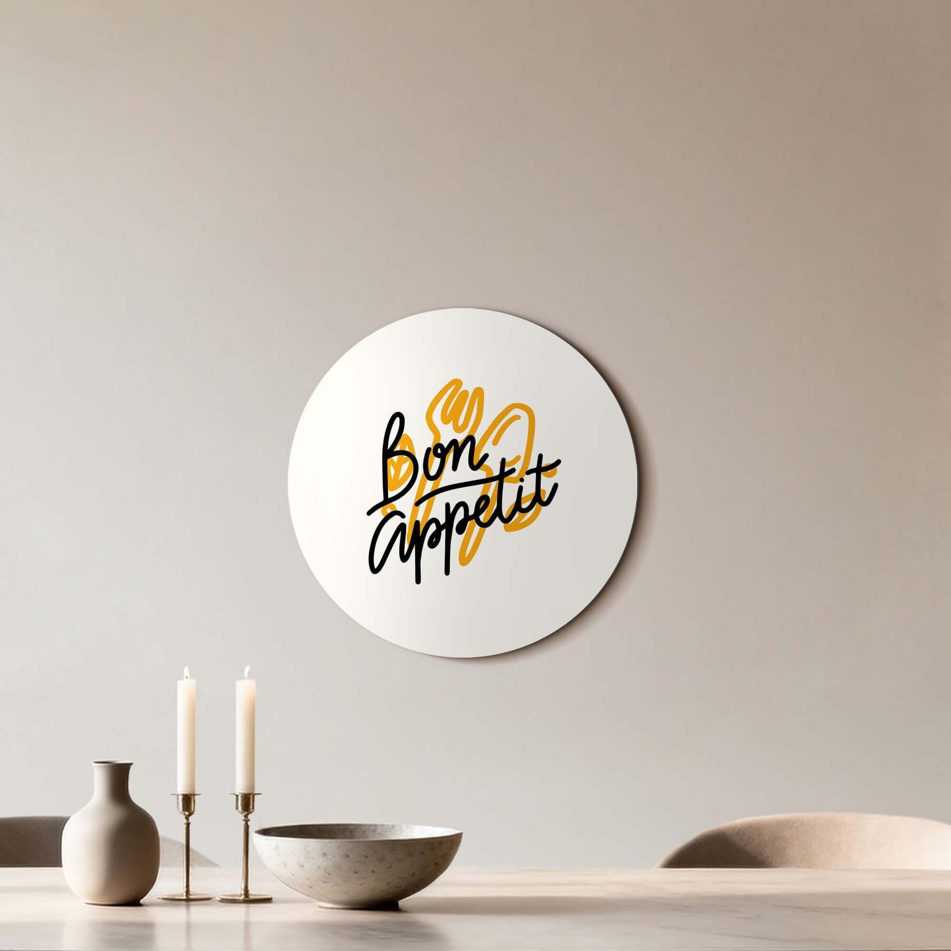 Bon Appetit Classic - Wandkreis mit handgeschriebenem Text, perfekt für Küche oder Esszimmer, Wandkreis mit warmen Linien und stilvollem Aussehen.