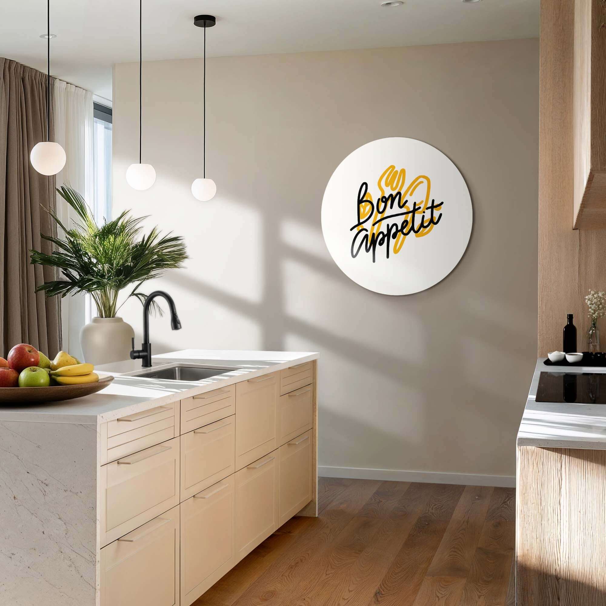 Bon Appetit Classic - Wandkreis mit handgeschriebenem Text in einer modernen Küche. Wandkreise und Wall Circle für stilvolle Dekoration.