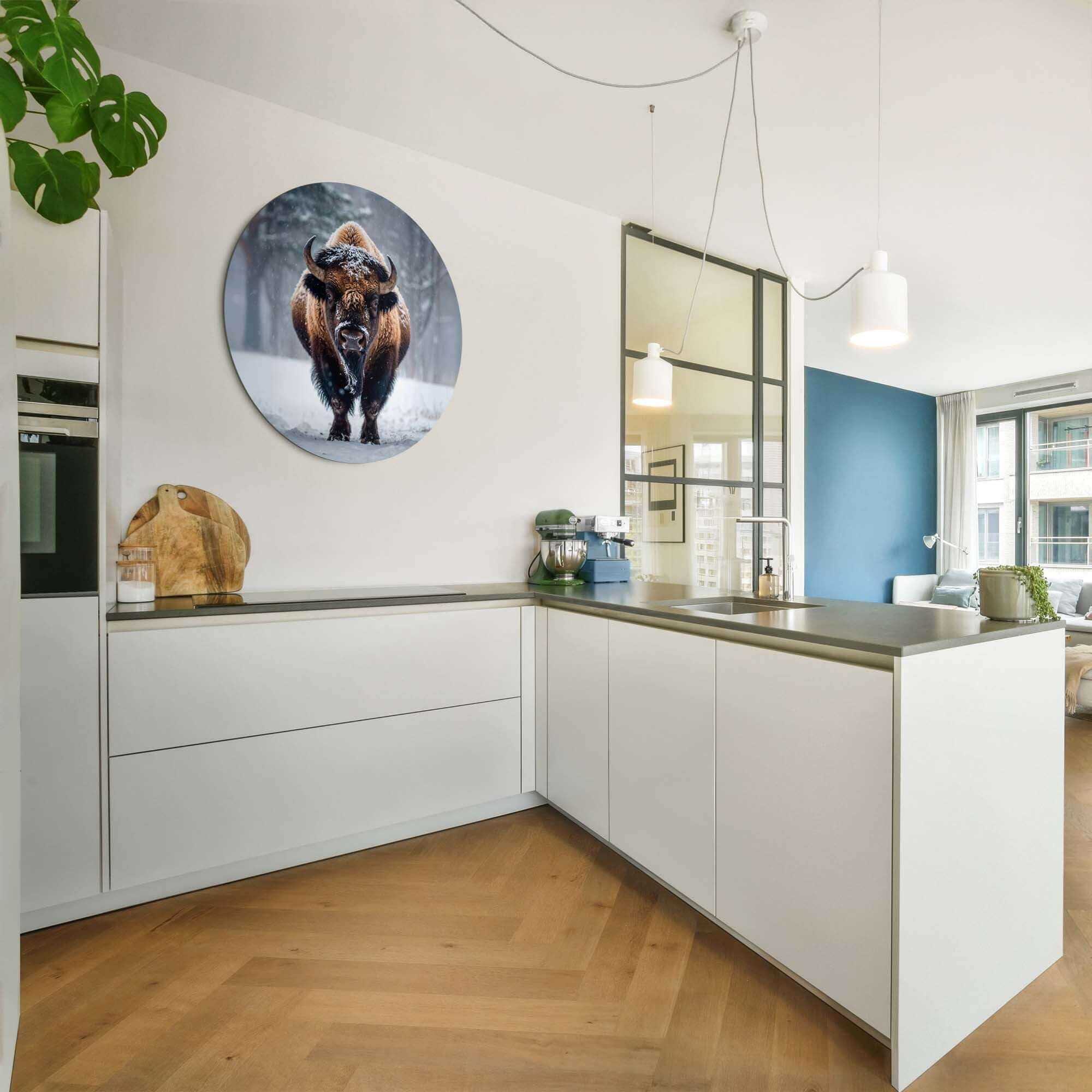 Bizon in de sneeuw - Muurcirkel