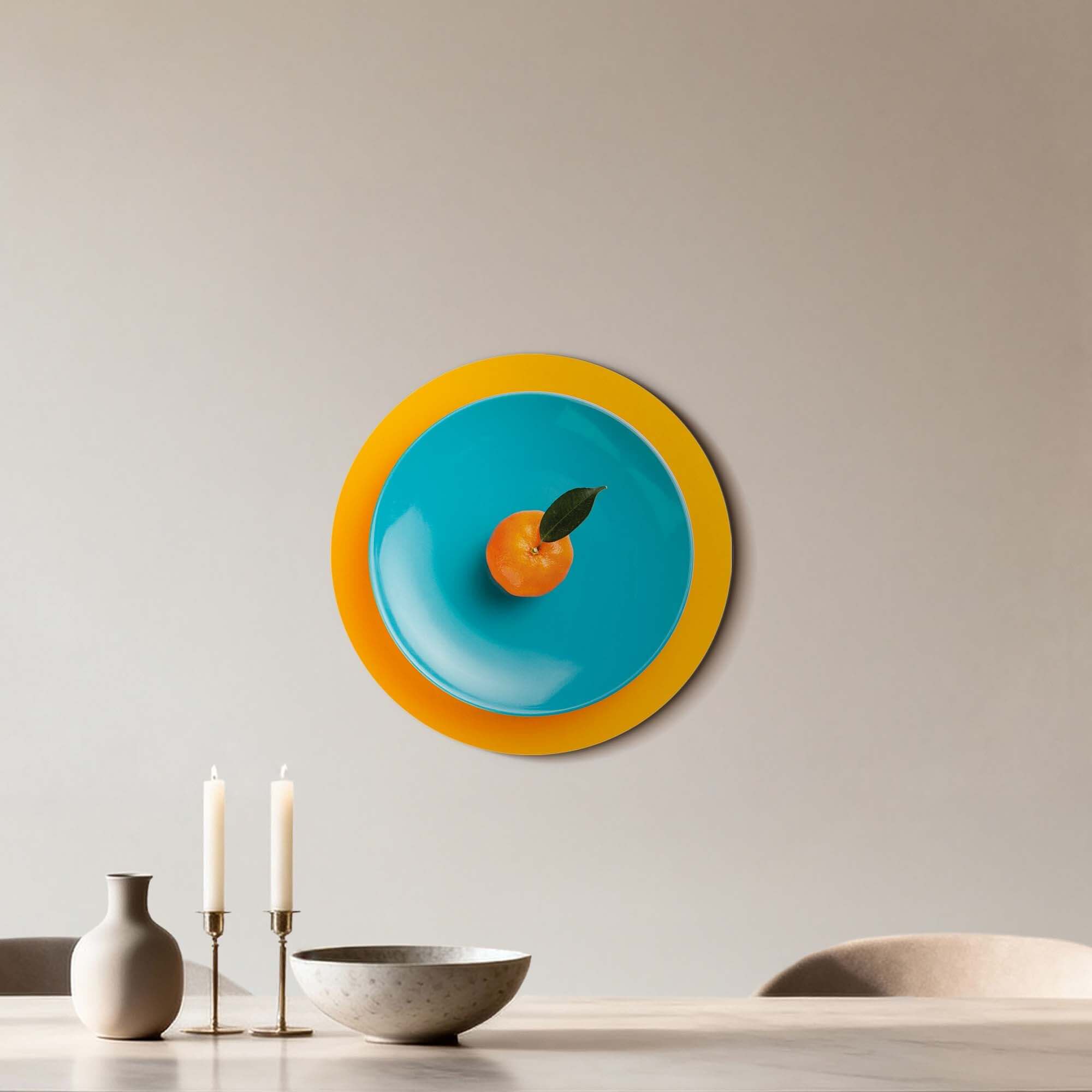 Citrus Pop Plate - Wandkreis: Verspielter Wandkreis mit Mandarine, farbenfroher Wandkreis für Küche oder Essbereich, fröhliche Wandkreise.