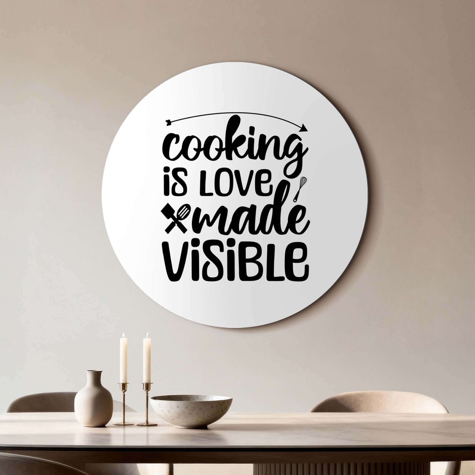 Cooking Made Visible - Muurcirkel met quote op een muur, moderne Muurcirkels en Wandcirkel voor keukeninrichting.