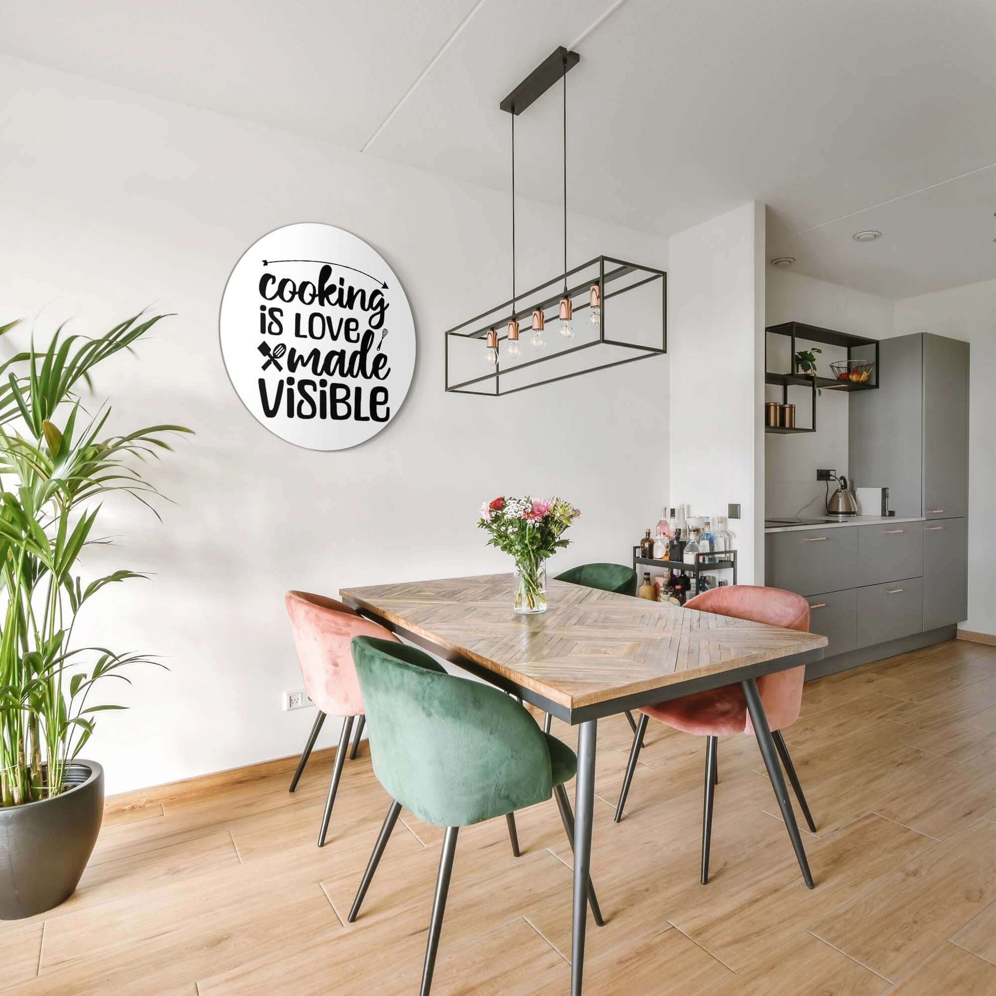 Cooking Made Visible - Muurcirkel met krachtige quote in moderne keuken, stijlvolle muurdecoratie. Keywords: Muurcirkel, Muurcirkels, Wandcirkel.