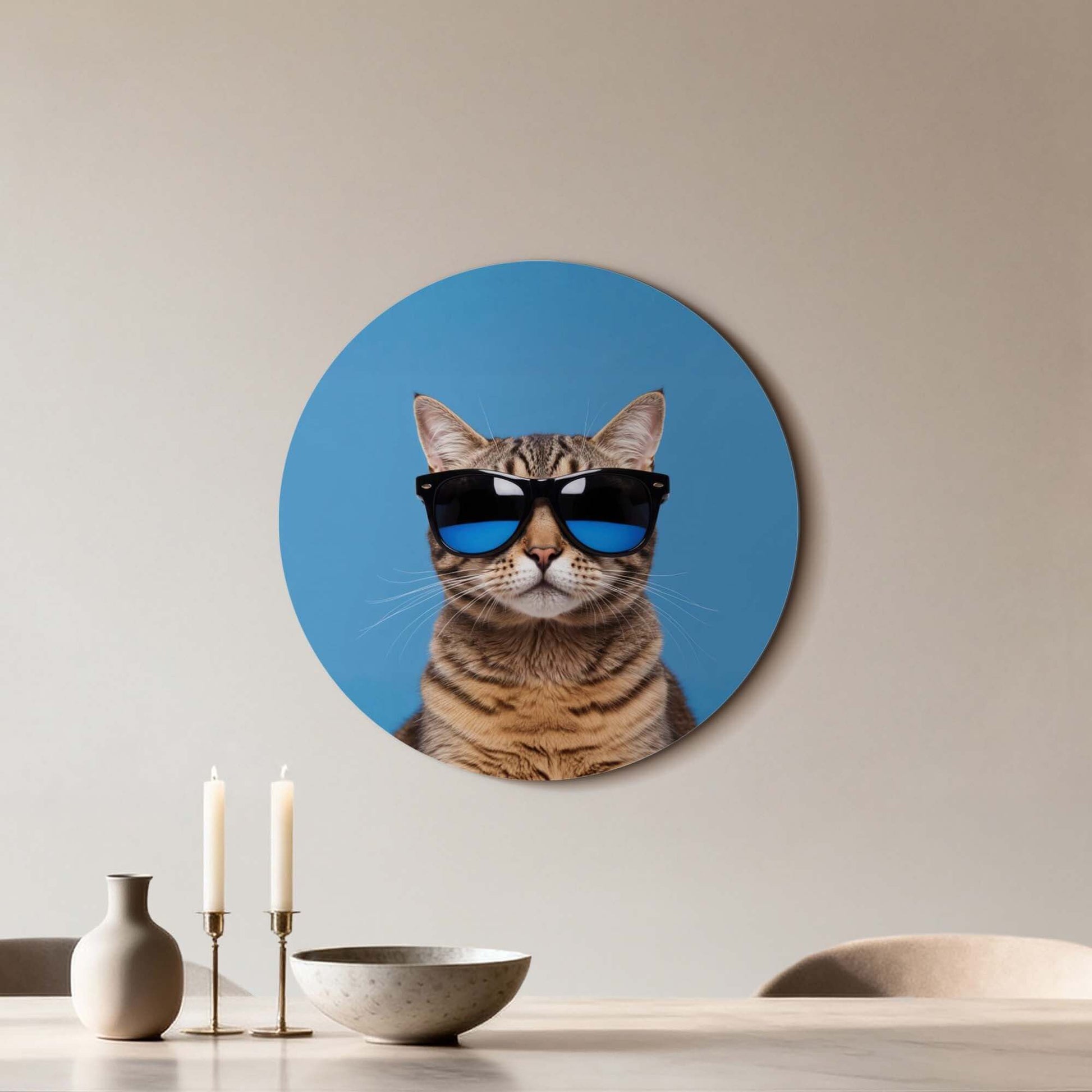 Cool Cat Vibes - Wandkreis mit Katze mit Sonnenbrille, moderne Wanddekoration für jeden Raum.