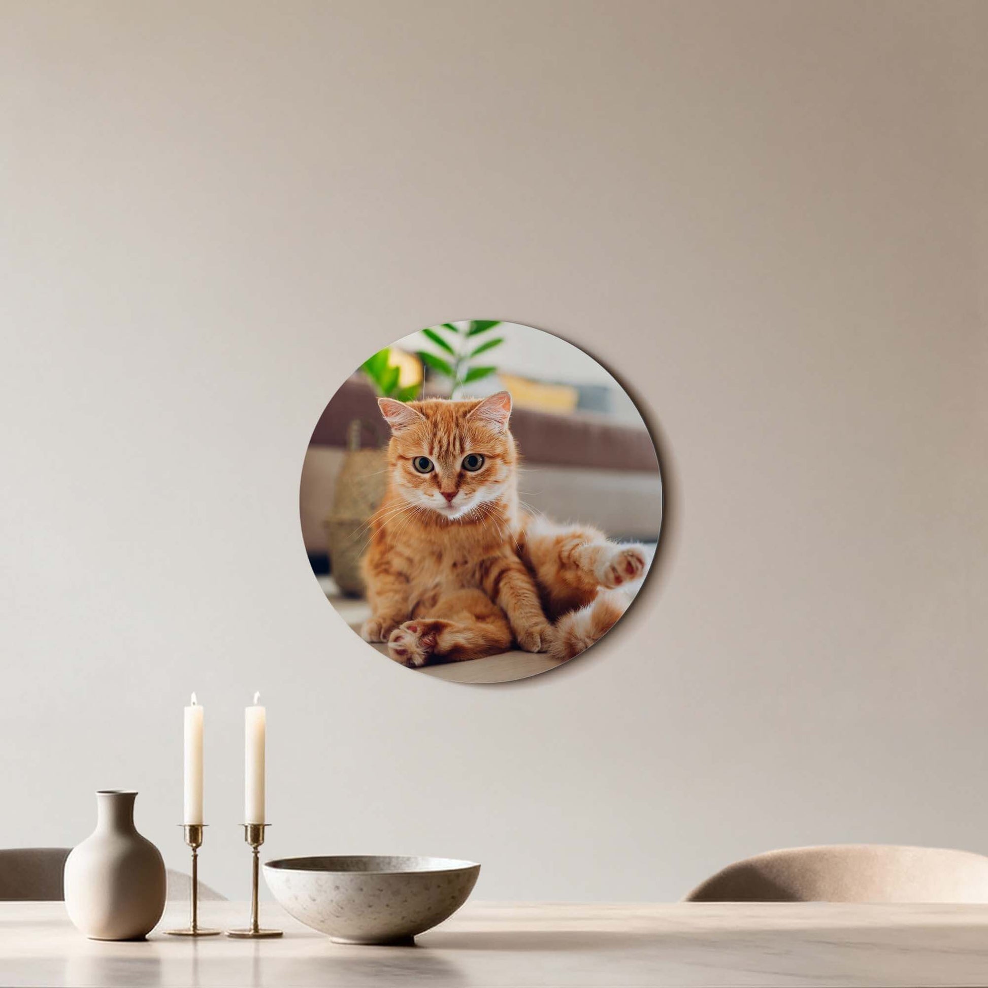 Cozy Charm - Wandkreis einer entspannten Katze an einer Wand, perfekt für Ruhe in Ihrem Interieur.