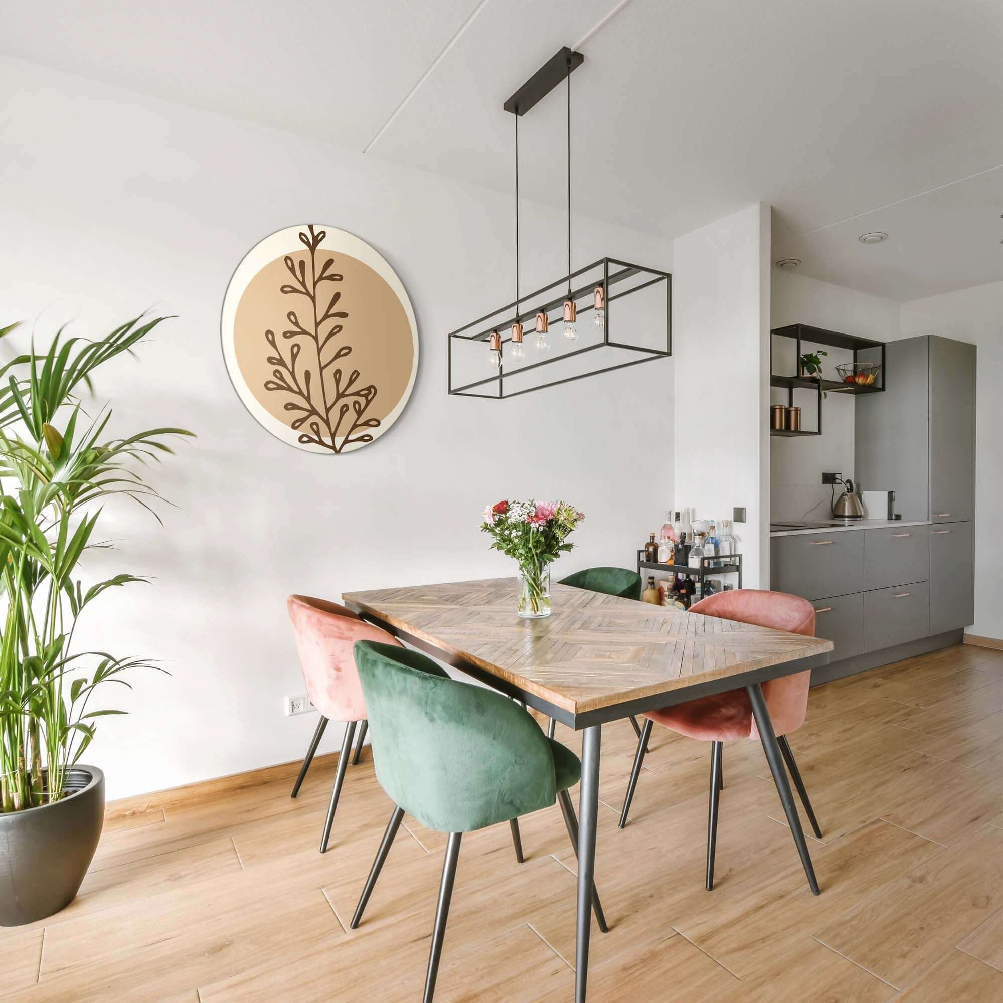 Earthy Branch Form - Muurcirkel in moderne keuken, organische takvorm in warme aardetinten, ideaal voor rustige inrichting, Muurcirkels.