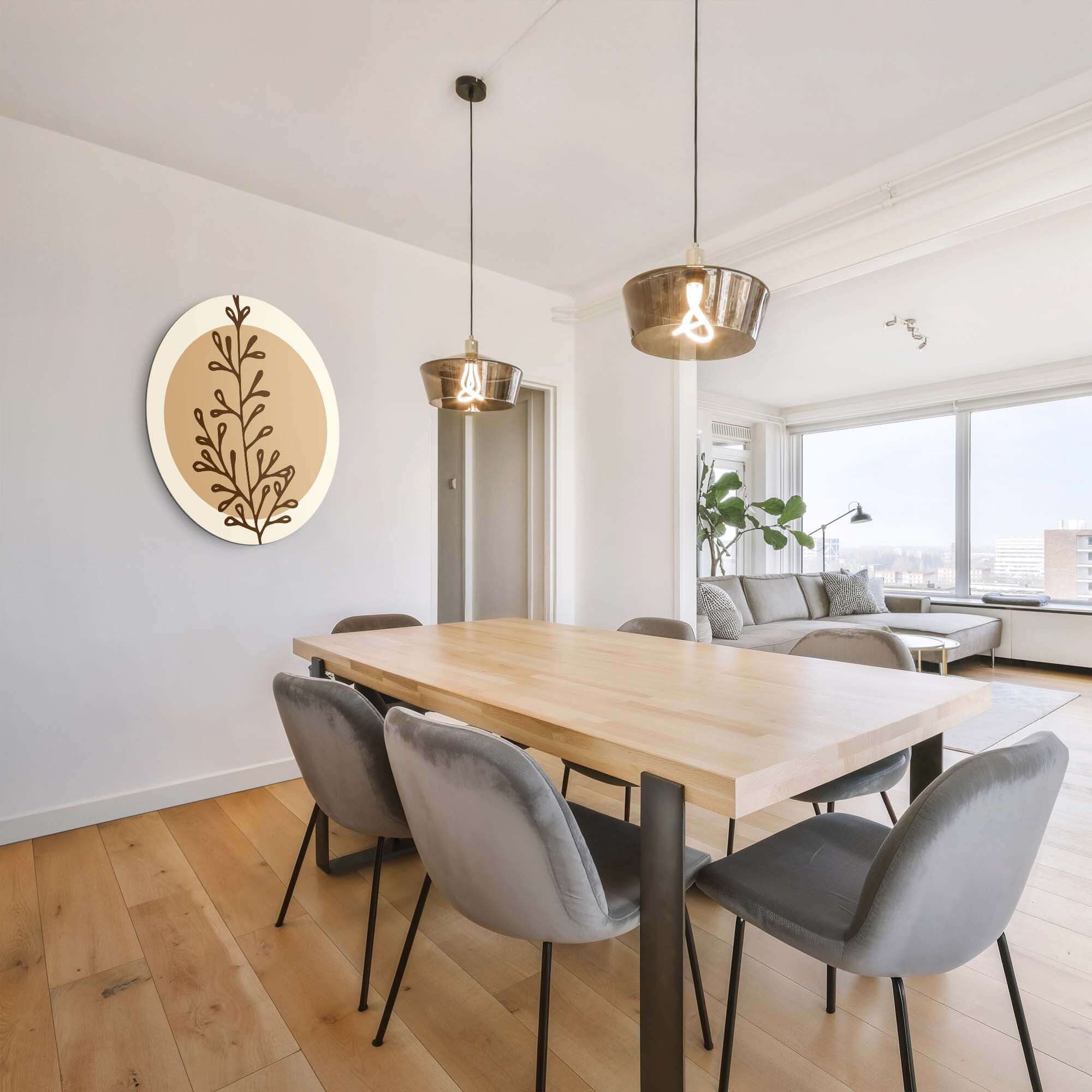 Earthy Branch Form - Muurcirkel in minimalistisch interieur, warme aardetinten, ideaal voor moderne keuken of eetkamer. Muurcirkels decor.