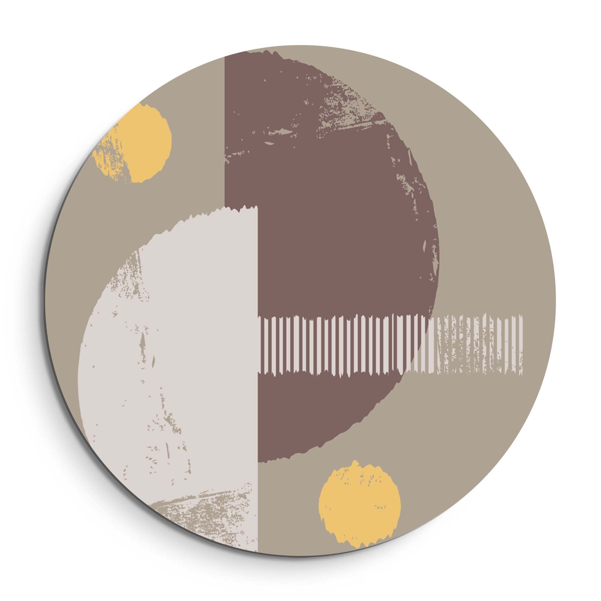 Lunar Balance - Muurcirkel met abstracte vormen, aardetinten en goud. Stijlvolle wandcirkel voor keuken, eetkamer, woonkamer.