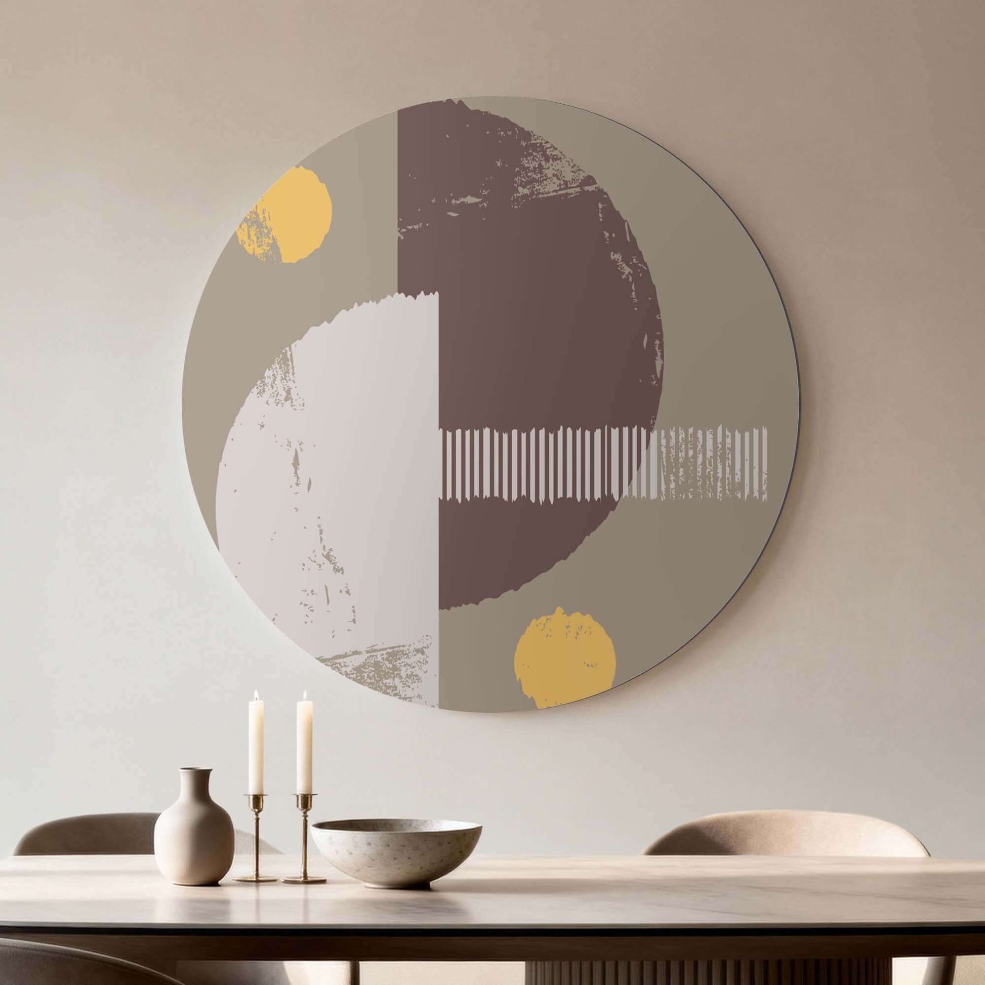 Lunar Balance - Muurcirkel met abstracte vormen, zachte aardetinten en goud, perfecte Muurcirkels eyecatcher voor keuken en woonkamer