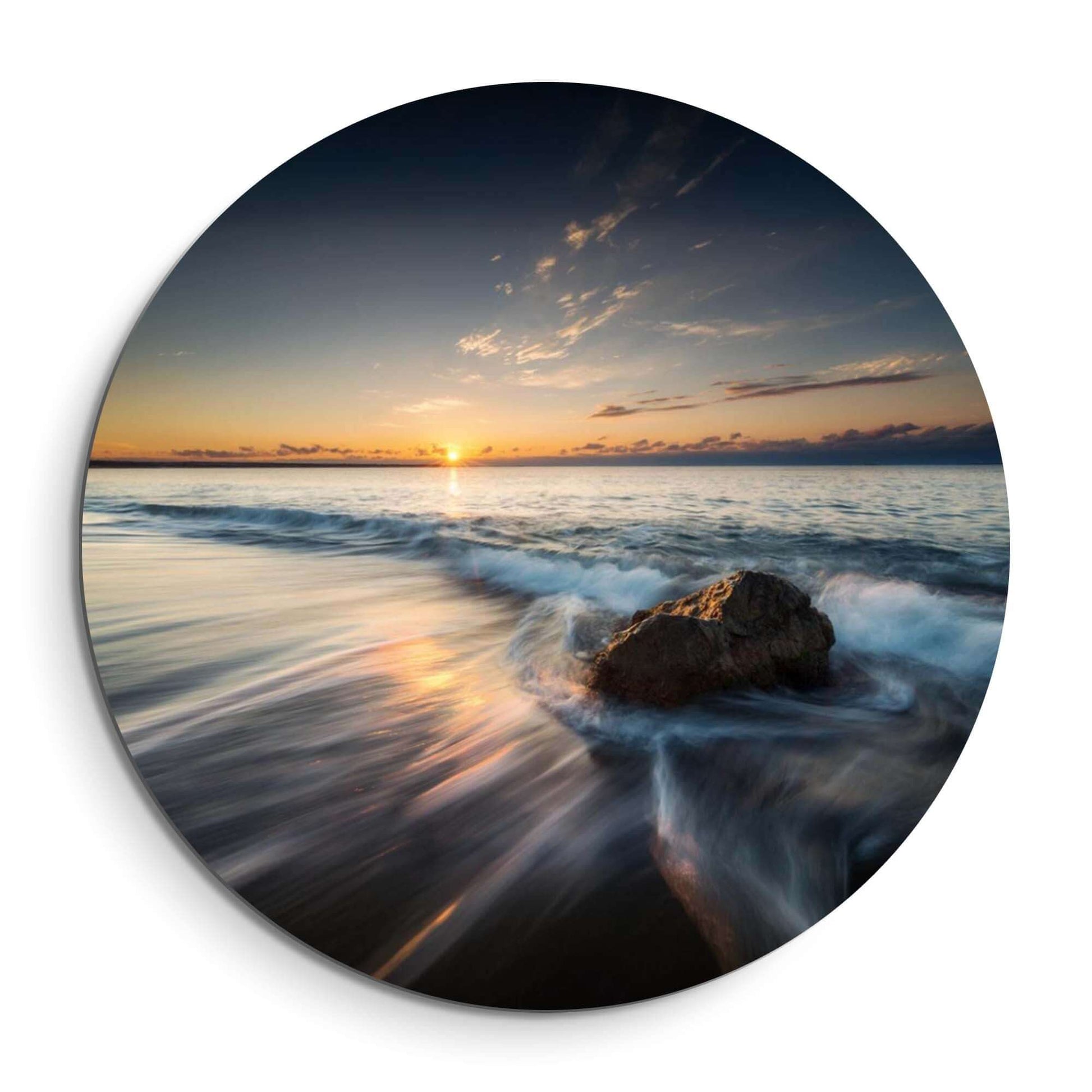 Ocean Whisper – Muurcirkel van een kabbelende zee en ondergang, brengt rust en elegantie in elke ruimte.