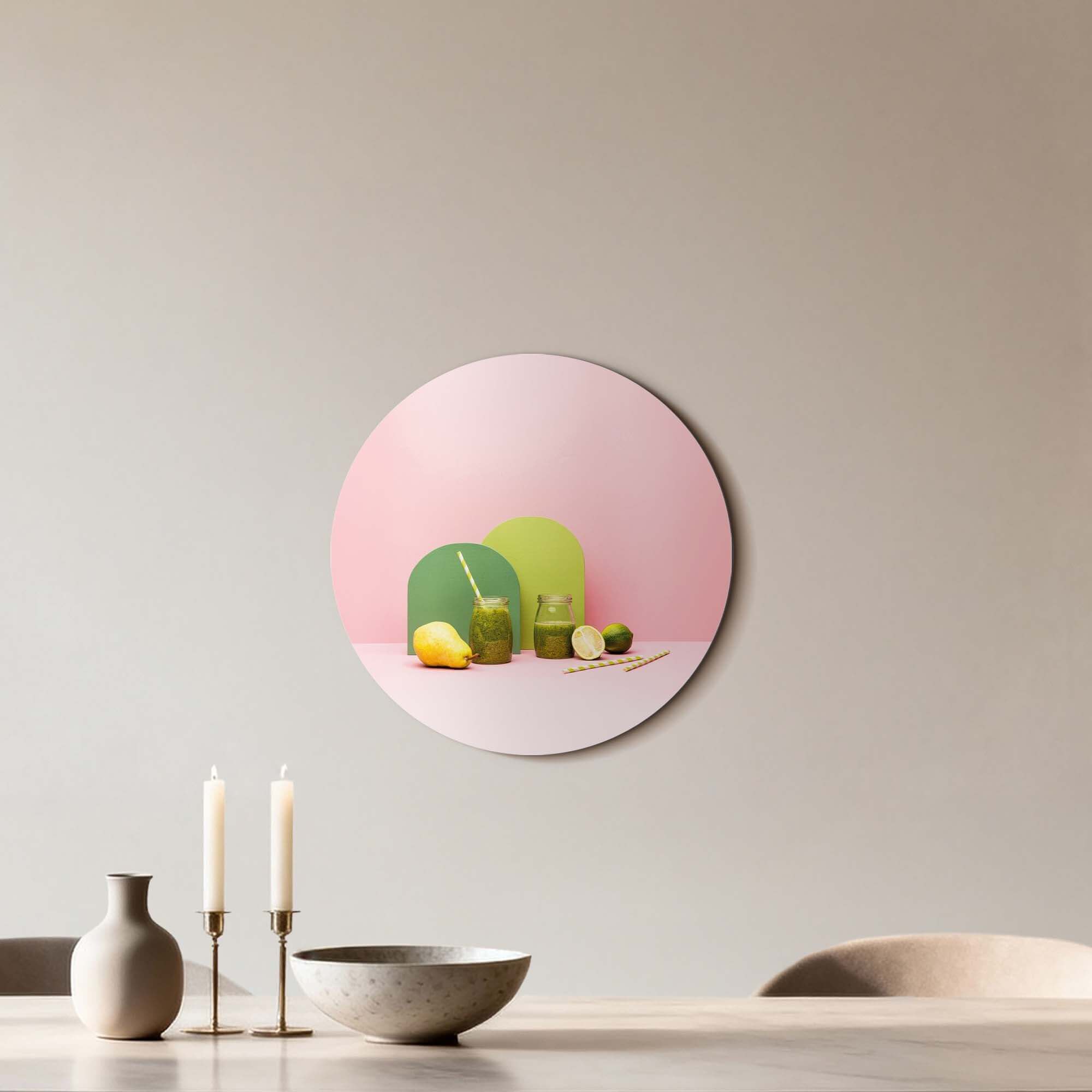 Pear Lime Blend - Muurcirkel keukenprint met pastelkleuren, wanddecoratie met peer en limoen, Muurcirkels voor energie in de keuken.
