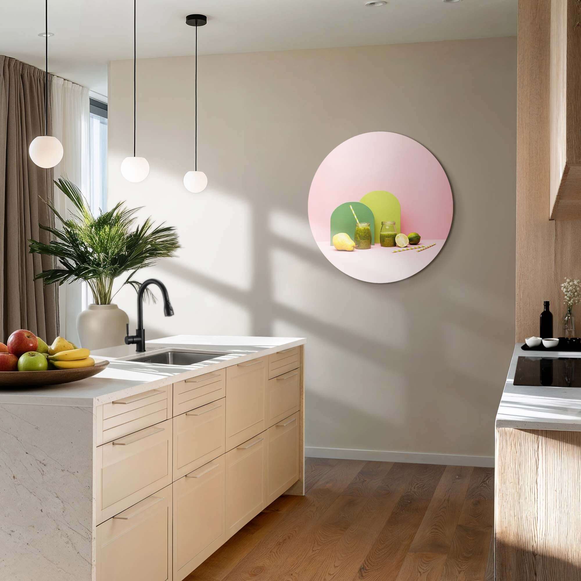 Pear Lime Blend - Muurcirkel, een frisse wandcirkel met peer en limoen in pastelkleuren, perfect voor keukeninrichting.