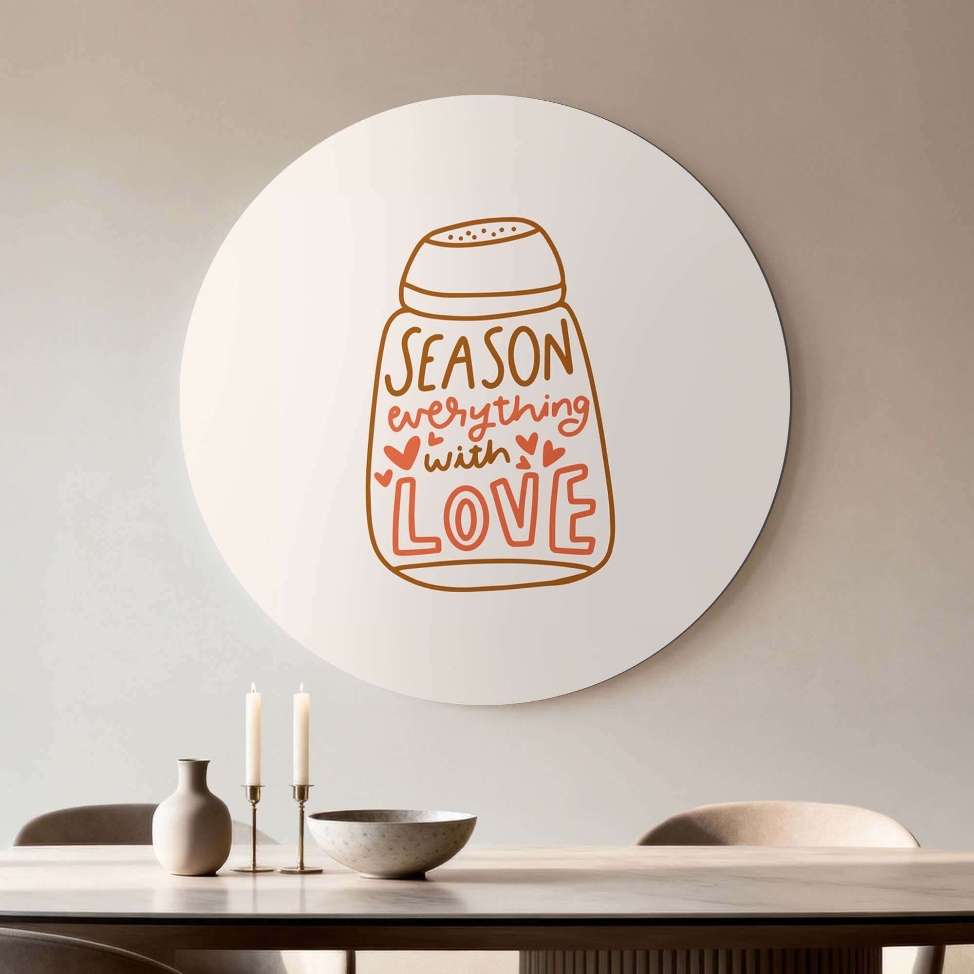 Season With Love - Muurcirkel met speelse tekst en hartjes, een vrolijke wandcirkel voor de keuken, Muurcirkels en interieurdecoratie.