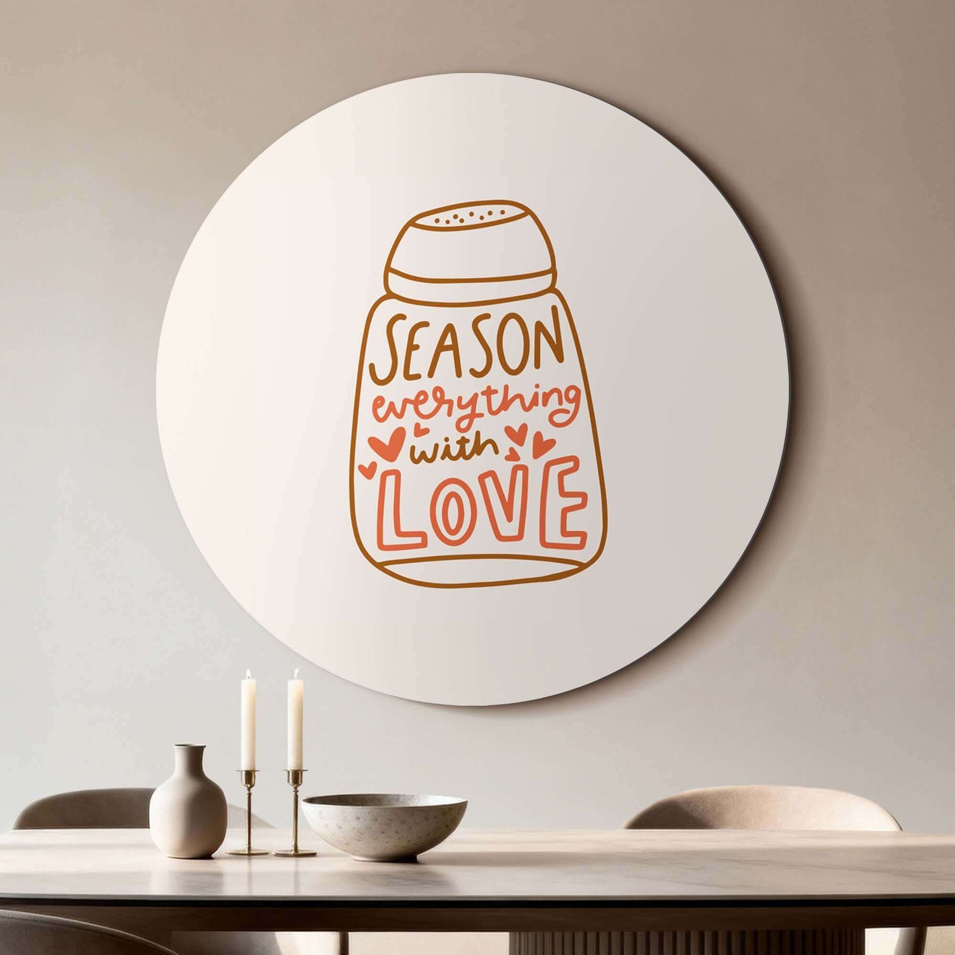 Season With Love - Muurcirkel in keuken, speelse wandcirkel met tekst 'Season everything with love'. Perfecte toevoeging aan Muurcirkels.