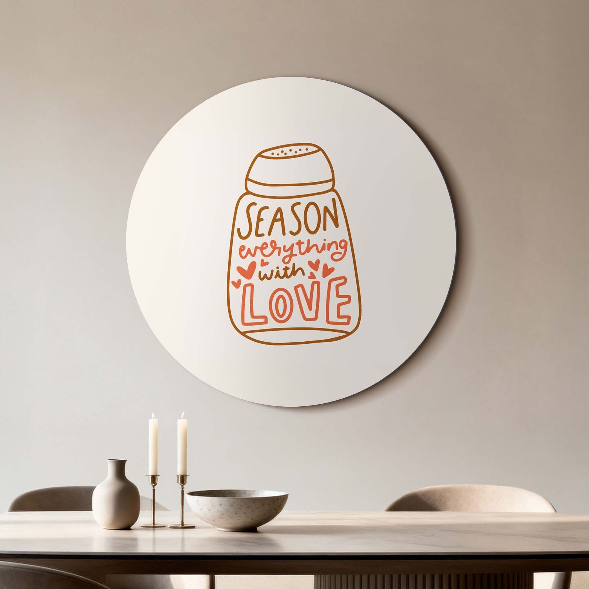 Season With Love - Muurcirkel met tekst 'Season everything with love', perfecte wandcirkel voor de keuken. Muurcirkels decoratie.