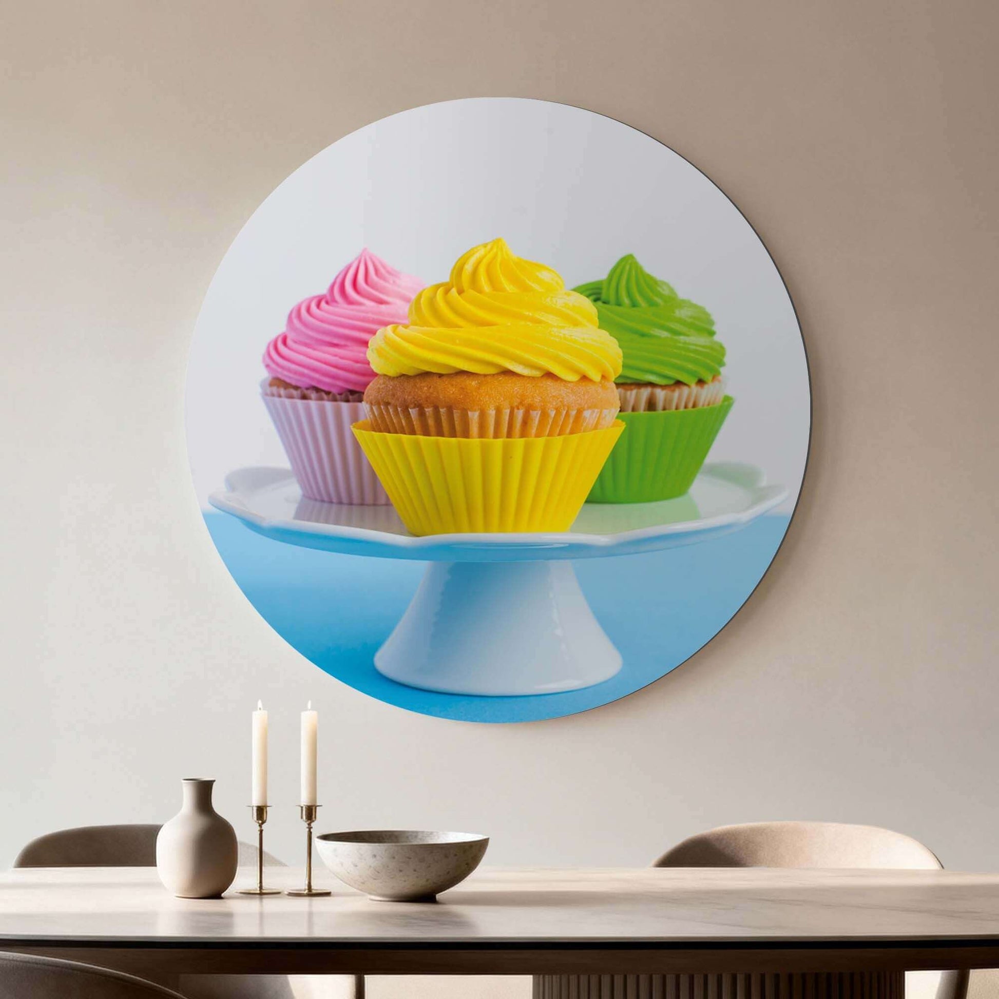 Sweet Swirl Trio - Wandkreis mit bunten Cupcakes, perfekt für eine fröhliche und verspielte Wanddekoration in Ihrer Küche, enthält Wandkreise und Wandkreise.