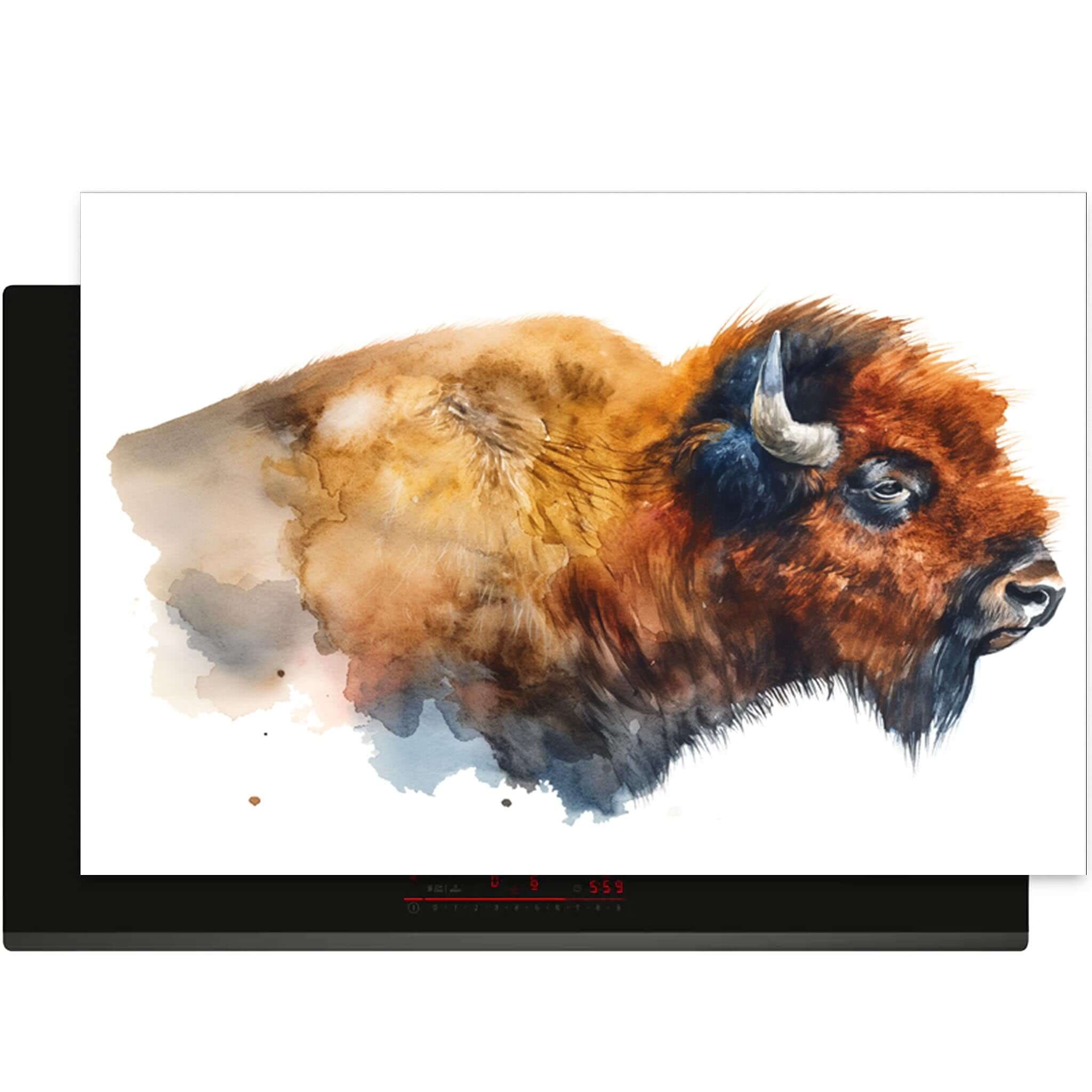 Inductiebeschermer met aquarelillustratie van een bizon
