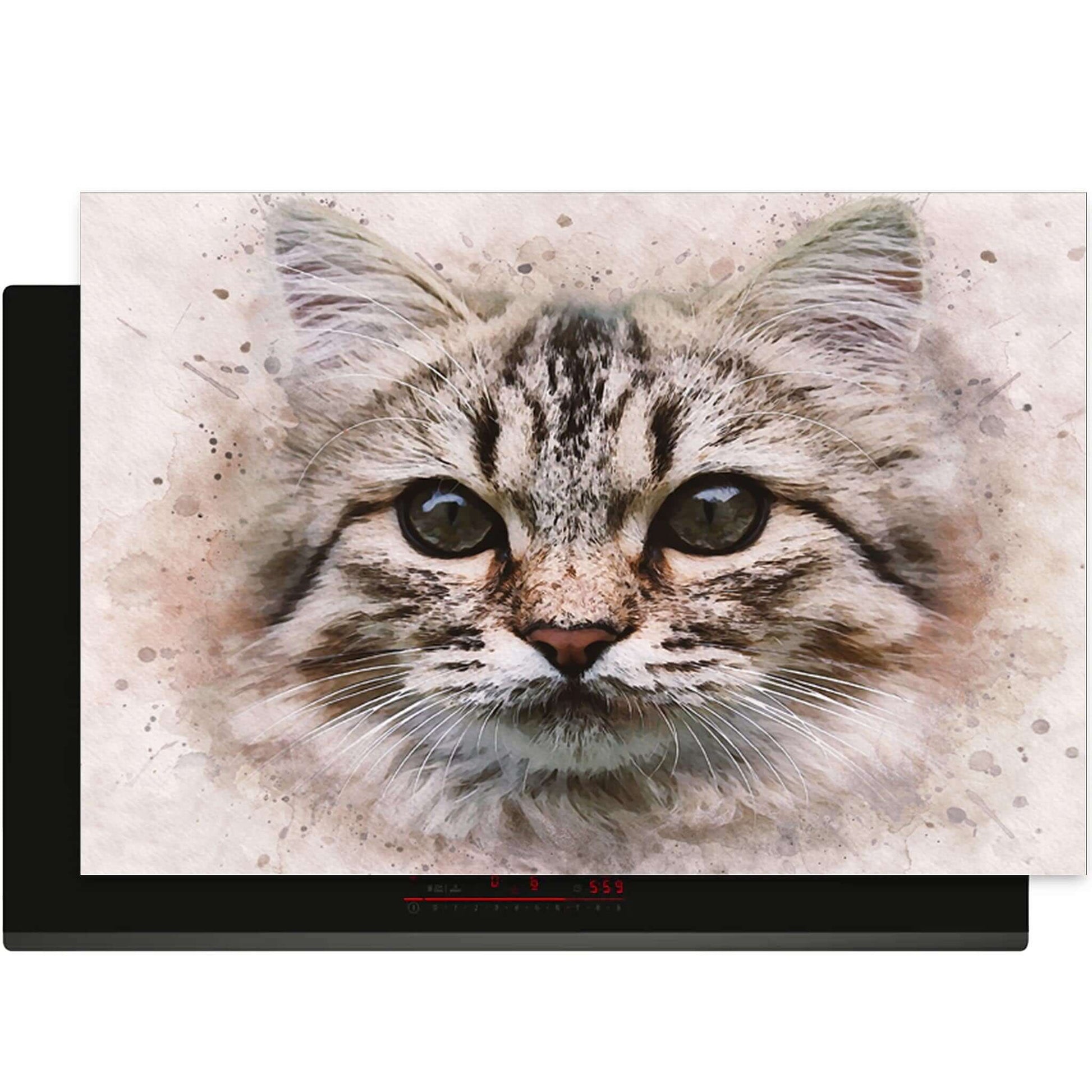 Inductiebeschermer met aquarel kattenportret in zachte kleuren
