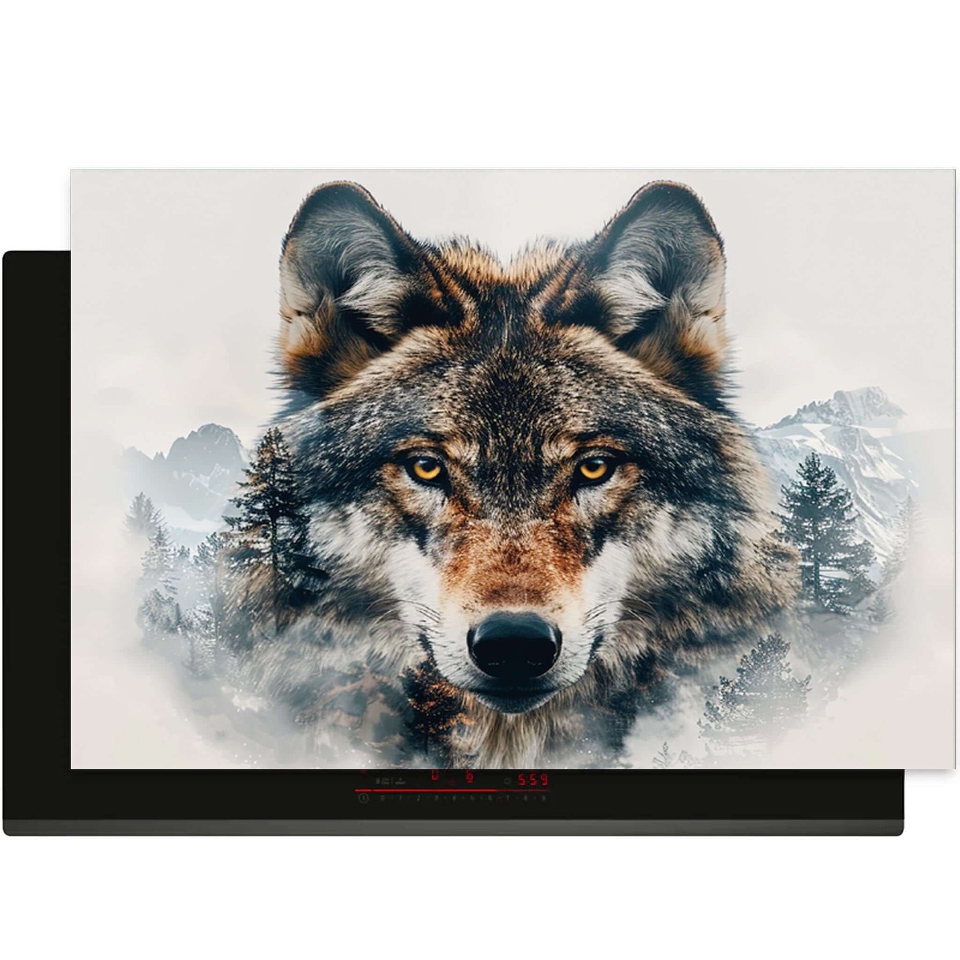 Inductiebeschermer met realistisch wolvenportret en natuur, Majestic Wolf design