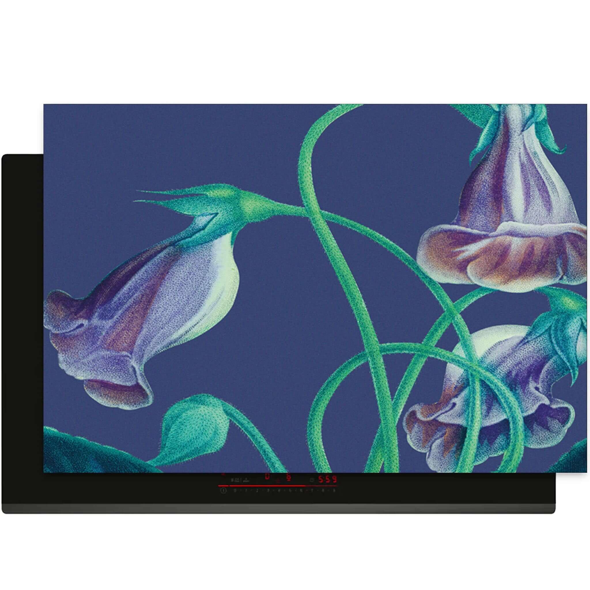 Inductiebeschermer met paarse vintage bloemenprint op kookplaat