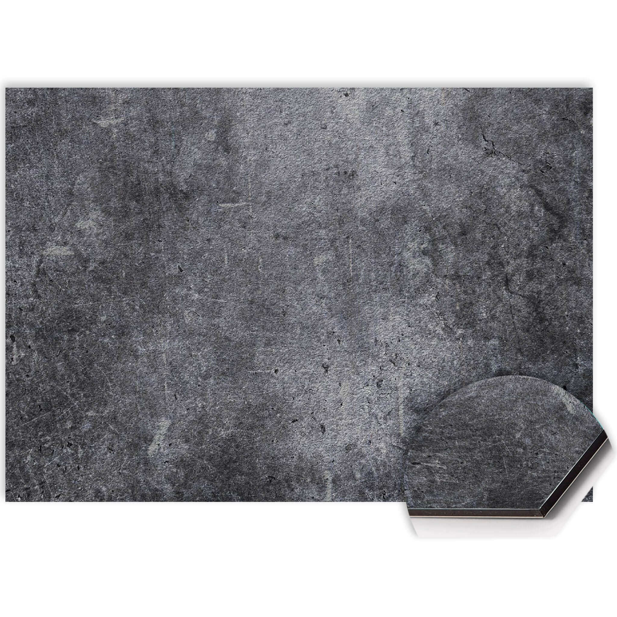Midnight Concrete spatscherm voor keuken, duurzaam Aluminium Dibond, krasvast en hittebestendig.