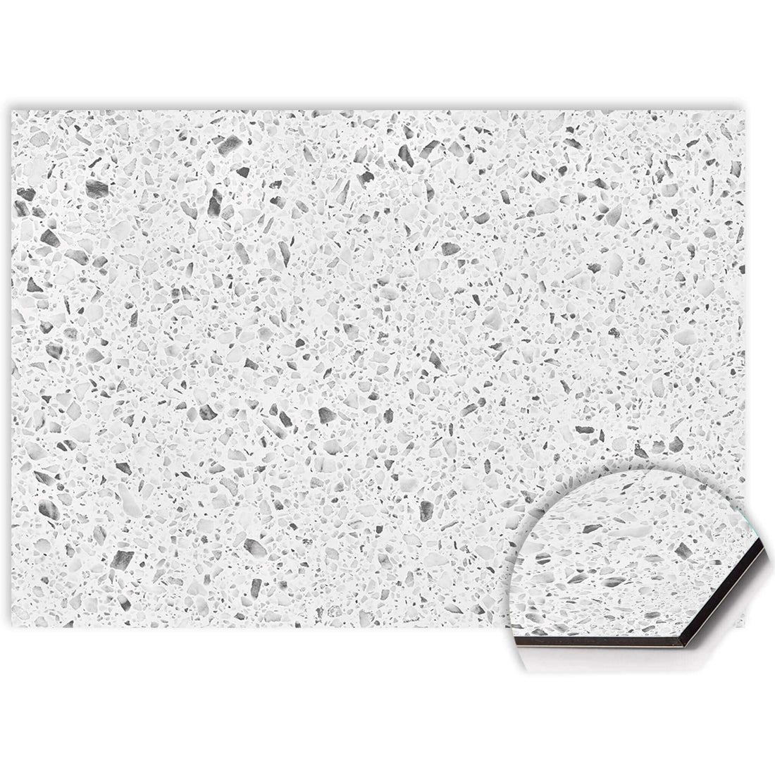 Close-up van Nordic Quartz spatscherm met natuurlijke kwartslook, krasvast en hittebestendig Aluminium Dibond
