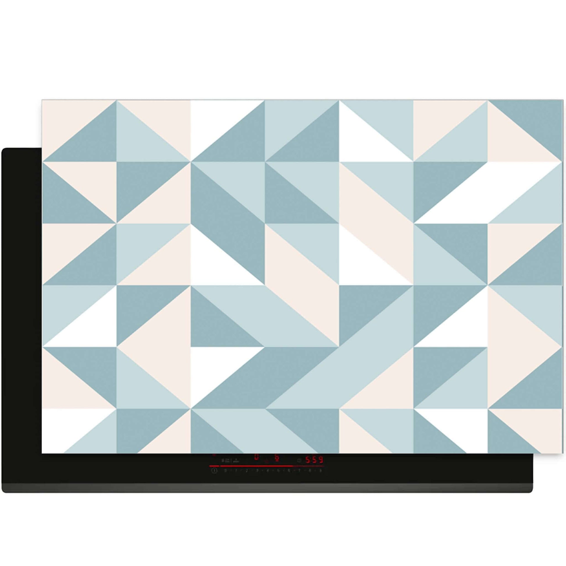 Pastel Triangles inductie beschermer met zacht geometrisch patroon – bovenaanzicht