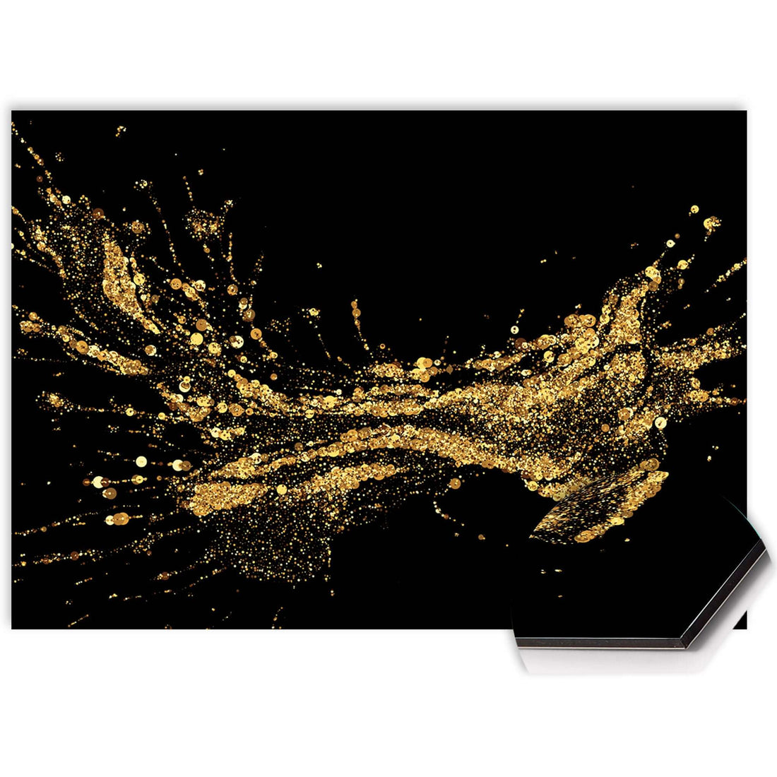 Golden Splash Spatscherm met goud design op zwart, perfect keuken Spatwand en spatscherm voor een elegante keukenstijl.