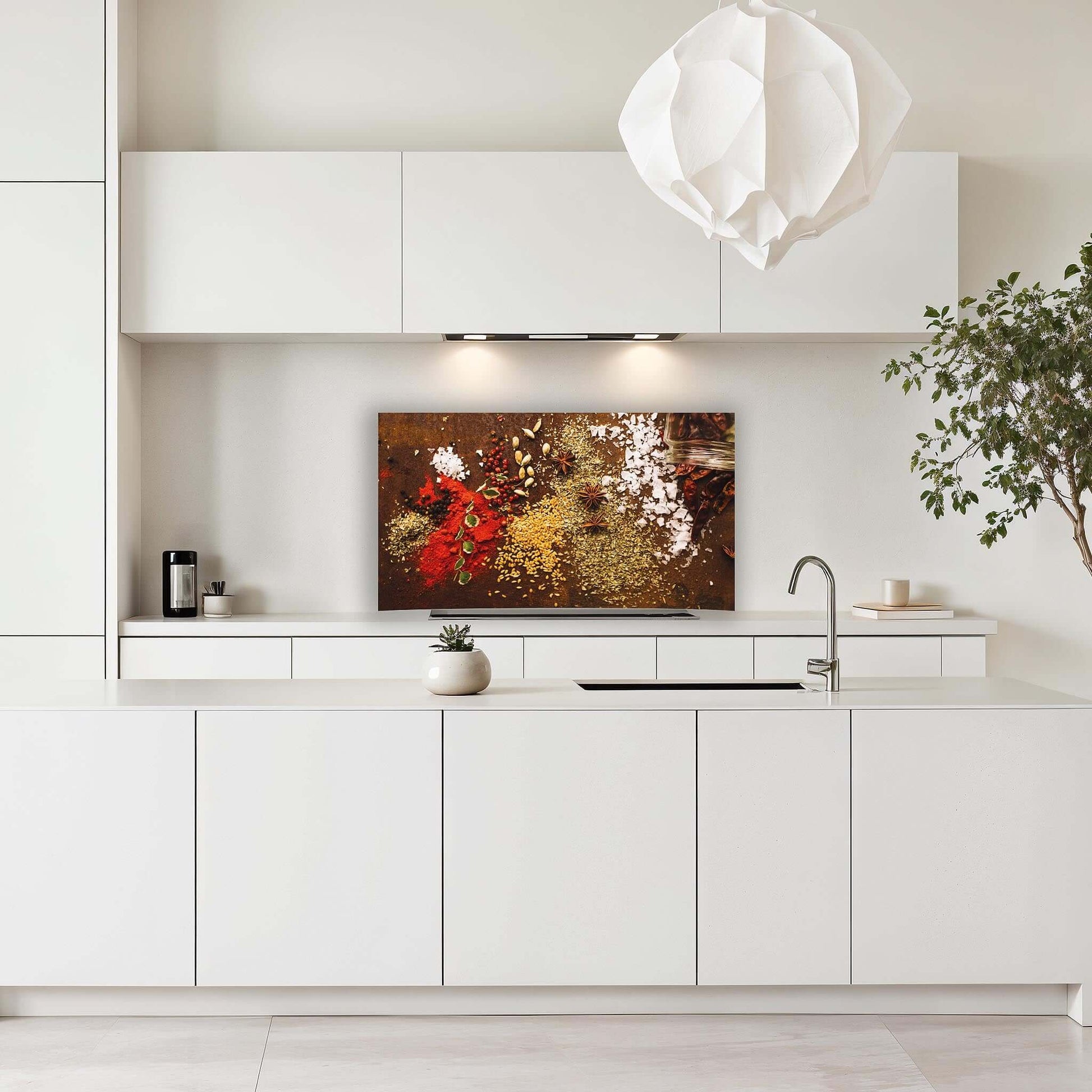 Decoratief spatscherm voor keuken met kleurrijke kruidenprint