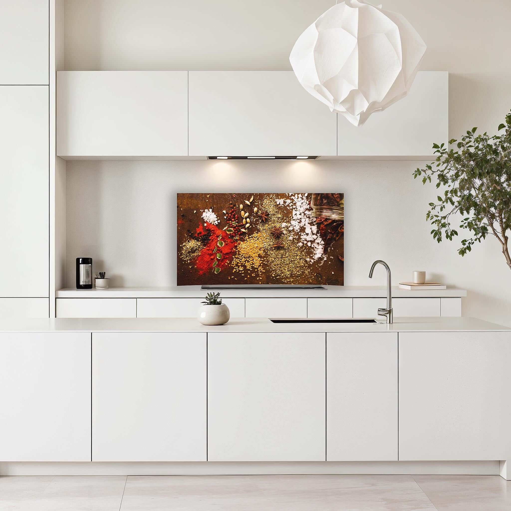 Decoratief spatscherm voor keuken met kleurrijke kruidenprint