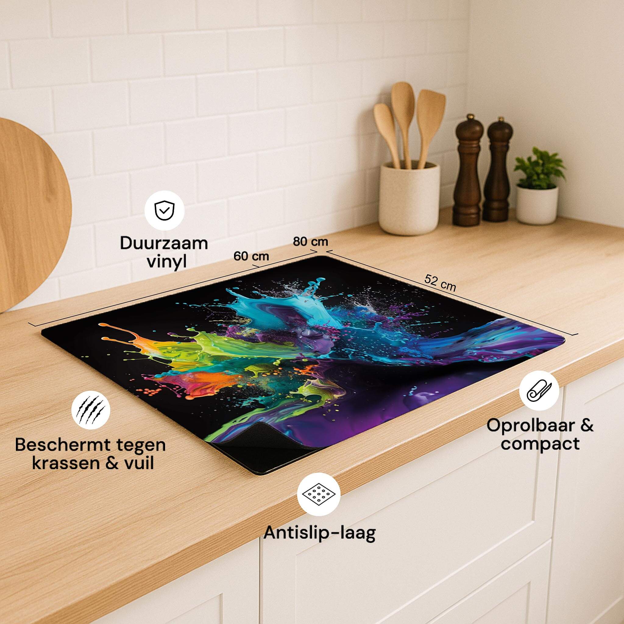 Inductie beschermer Splash Spectrum met afmetingen en productvoordelen