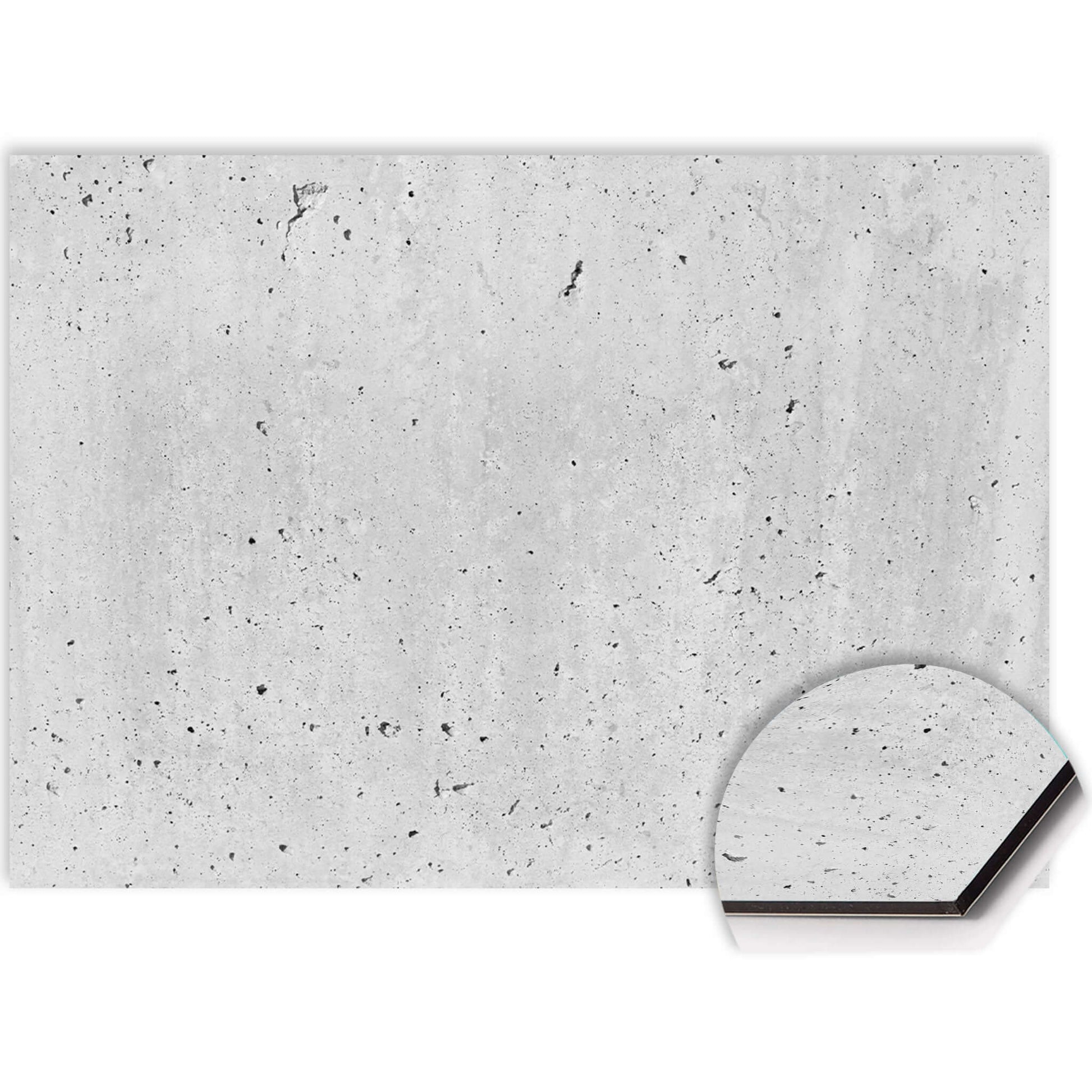 Urban Cement spatscherm voor keuken, van duurzaam Aluminium Dibond met betonlook, krasvast en hittebestendig.