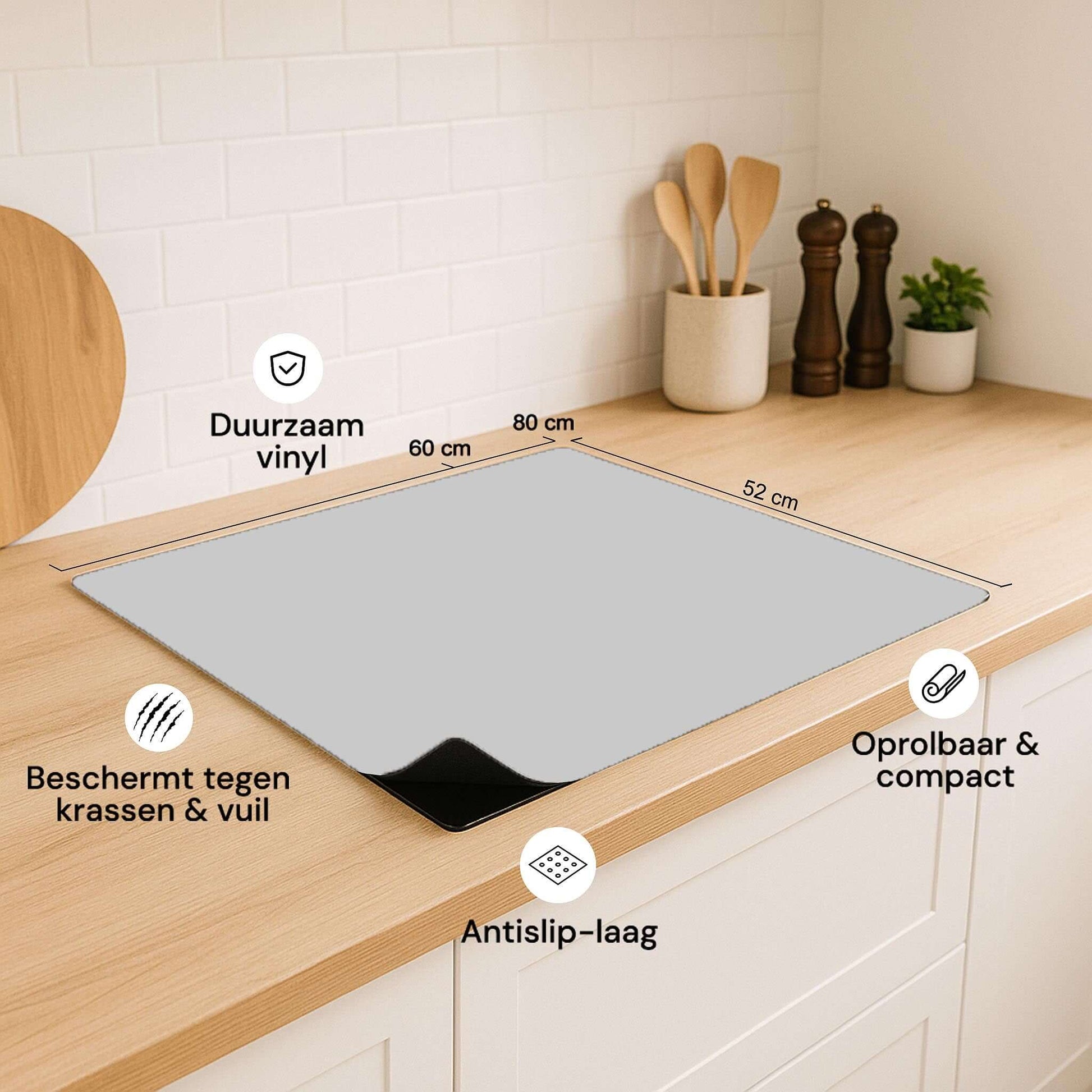 Warm Grey Elegance inductiebeschermer met afmetingen en eigenschappen