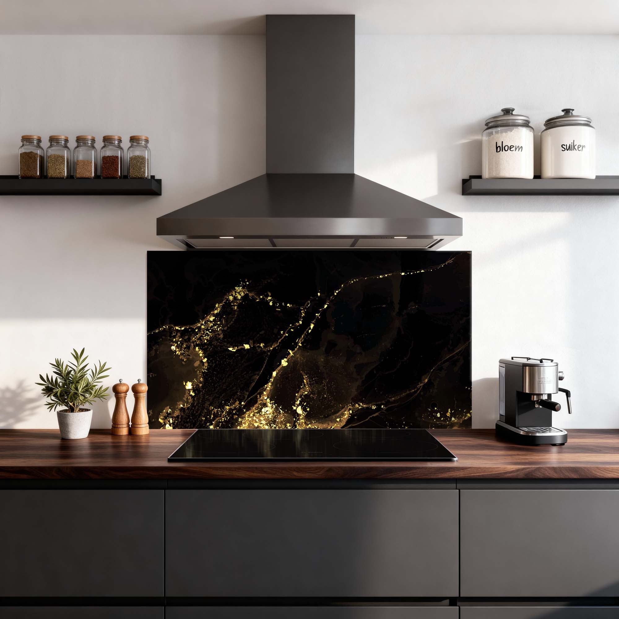 Black Marble Gold spatscherm sfeer keuken — KitchenArt
